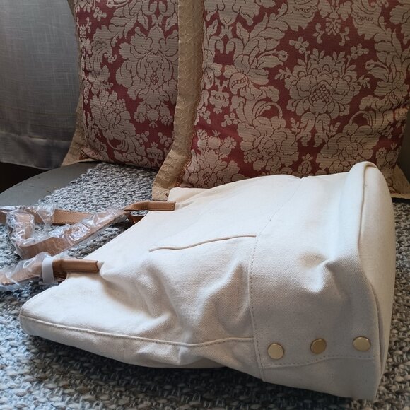 Hammitt Natural Color Cotton with Leather Trim Tote Handbag - Picture 5 of 8